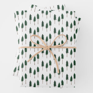 Winter Pine Trees Minimalist Retro Forest Pattern  Wrapping Paper Sheets