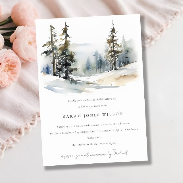 Winter Pine Trees Snow Landscape Baby Shower Invitation (Creator Uploaded)