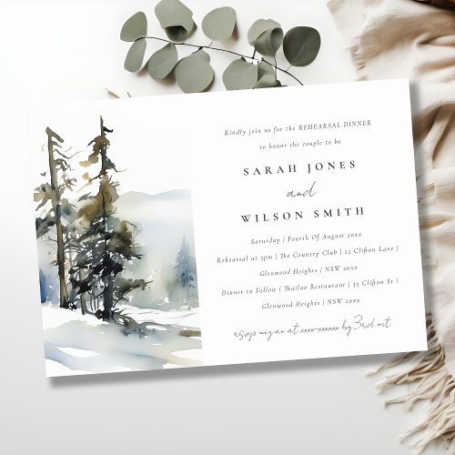 Winter Pine Trees Snow Landscape Rehearsal Dinner Invitation