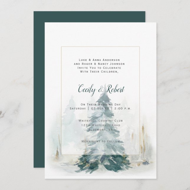 Winter Pine Trees Snow Landscape Rustic Wedding Invitation (Front/Back)