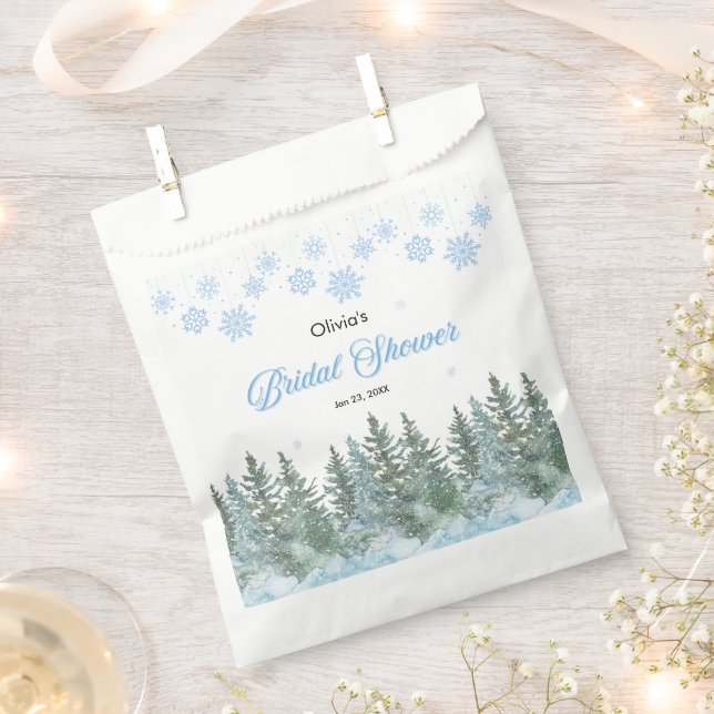 Winter Pine Trees Snowflakes Bridal Shower  Favor Bag (Clipped)