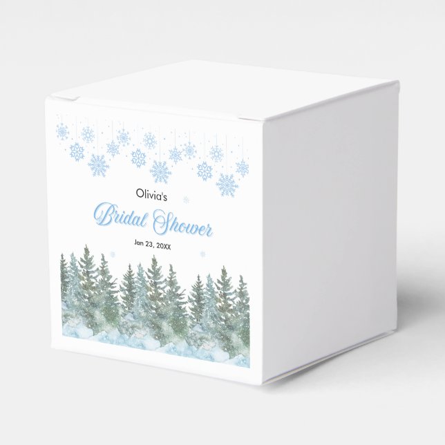 Winter Pine Trees Snowflakes Bridal Shower  Favor Boxes (Front Side)