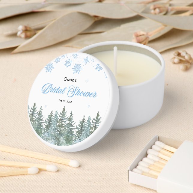 Winter Pine Trees Snowflakes Bridal Shower  Mini Candle Favors (Insitu)