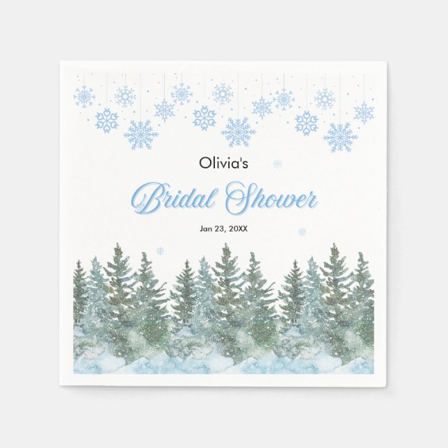 Winter Pine Trees Snowflakes Bridal Shower  Napkins (Front)