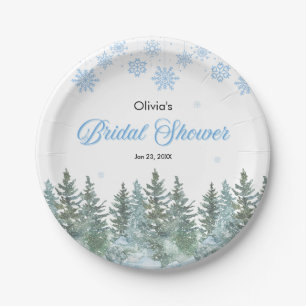 Winter Pine Trees Snowflakes Bridal Shower Paper Plates
