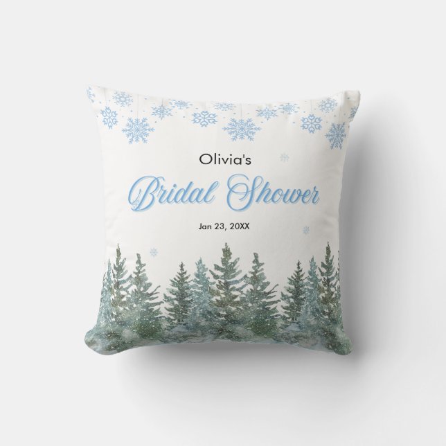 Winter Pine Trees Snowflakes Bridal Shower  Throw Pillow (Front)