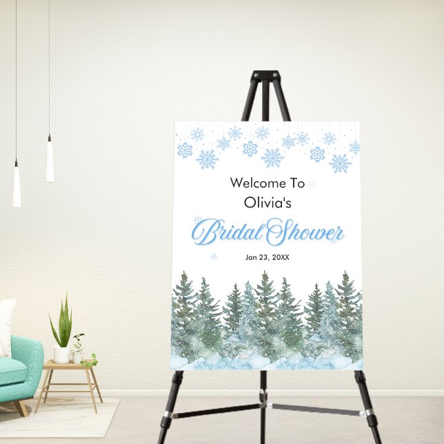 Winter Pine Trees Snowflakes Bridal Shower Welcome Foam Board (Winter Pine Trees Snowflakes Bridal Shower Welcome Sign )