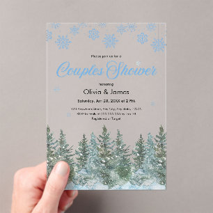 Winter Pine Trees Snowflakes Couples Bridal Shower Acrylic Invitations