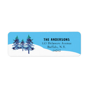 Winter Pine Trees Watercolor Return Address Label