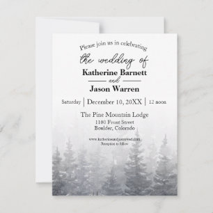 Winter Pine Trees Watercolor Wedding Invitation