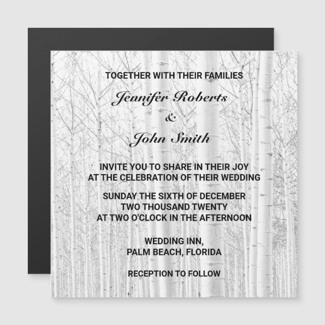Winter Pine Trees White Woods Nature Wedding Magnetic Invitation (Front/Back)