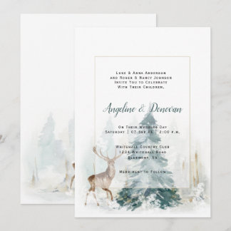 Winter Pine Trees with Stag Wedding Invitation