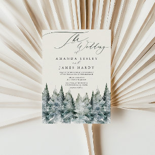 Winter Pine Watercolor Wedding Invitation