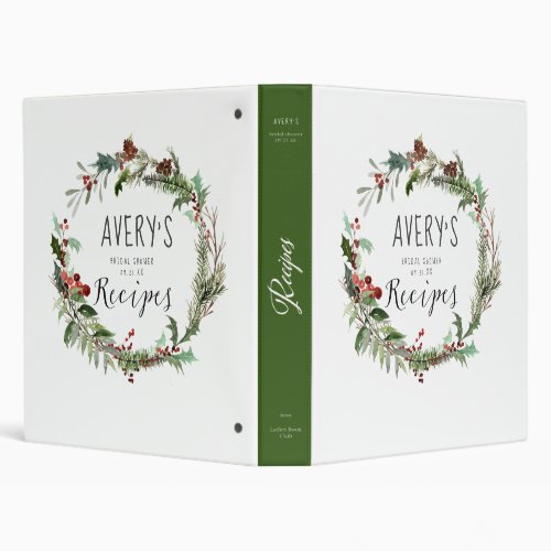 Winter Pine Wreath Bridal Recipe 3 Ring Binder