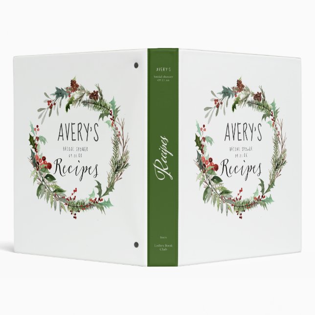 Winter Pine Wreath Bridal Recipe 3 Ring Binder (Background)
