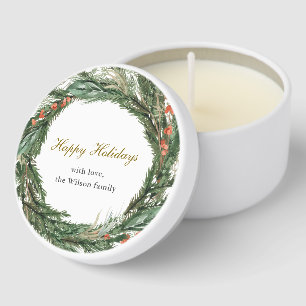 Winter Pine Wreath Classic Holiday Mini Candle Favors