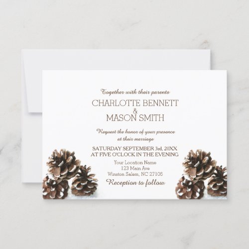 Winter Pinecone and Snowflakes Wedding Card