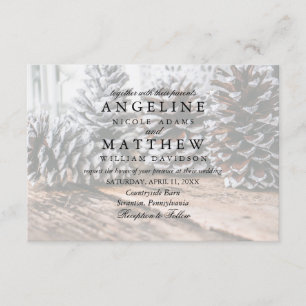 Winter Pinecone and Snowflakes Wedding Card