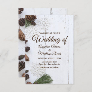 Winter Pinecone and Snowflakes Wedding Card