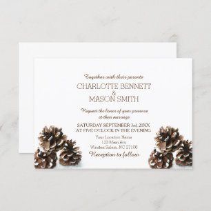Winter Pinecone and Snowflakes Wedding Card