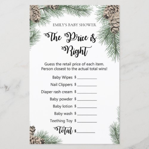 Winter Pinecone Baby Shower Game PRINTED