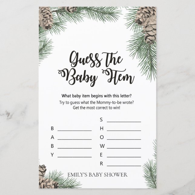 Winter Pinecone Baby Shower Game PRINTED (Front)