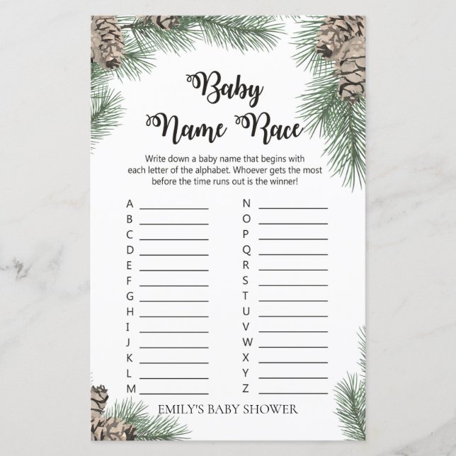 Winter Pinecone Baby Shower Game PRINTED (Front)