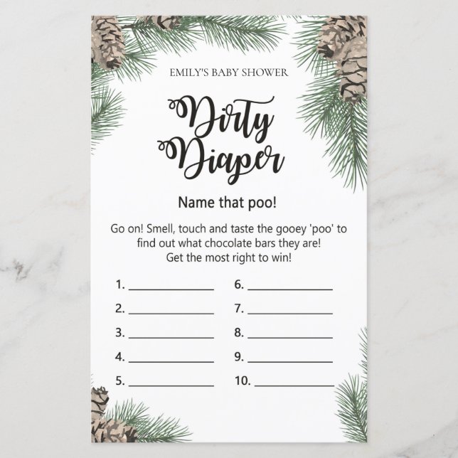 Winter Pinecone Baby Shower Game PRINTED (Front)