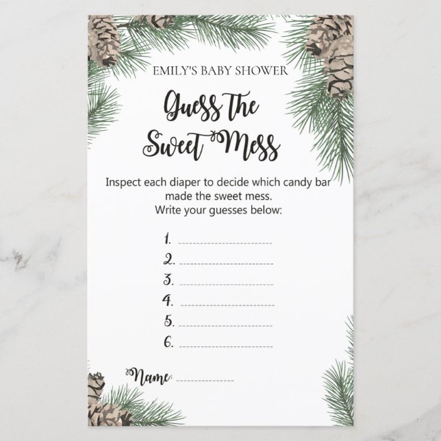 Winter Pinecone Baby Shower Game PRINTED (Front)
