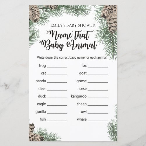 Winter Pinecone Baby Shower Game with Answer