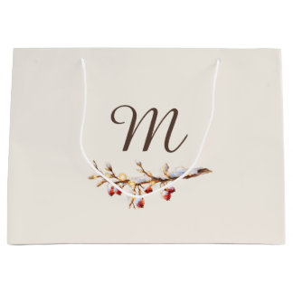 Winter Pinecone & Berry Monogram Large Gift Bag