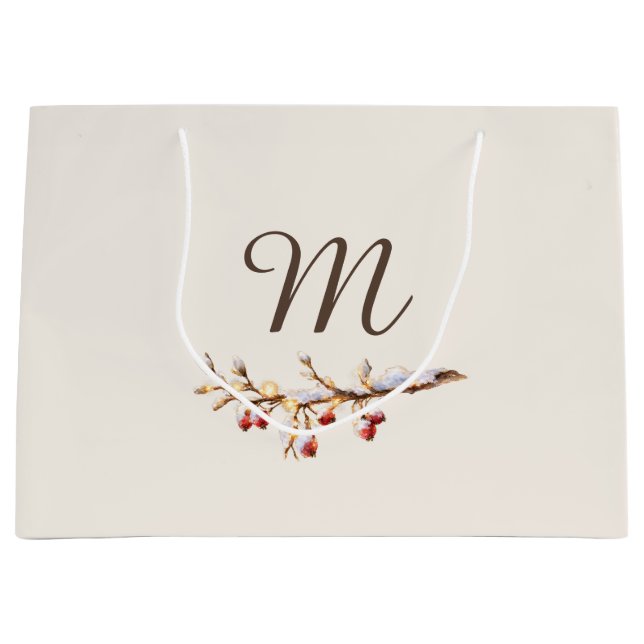 Winter Pinecone & Berry  Monogram Large Gift Bag (Front)
