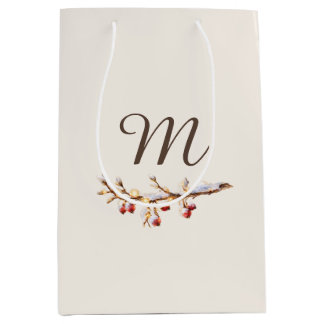Winter Pinecone & Berry Monogram Medium Gift Bag