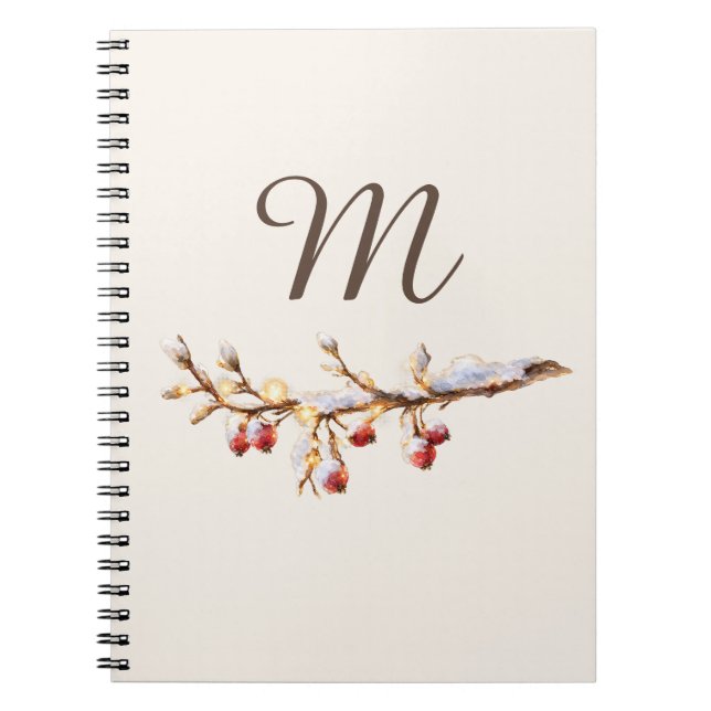 Winter Pinecone & Berry  Monogram Notebook (Front)