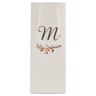 Winter Pinecone & Berry Monogram Wine Gift Bag