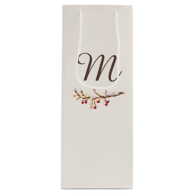 Winter Pinecone & Berry  Monogram Wine Gift Bag (Front)