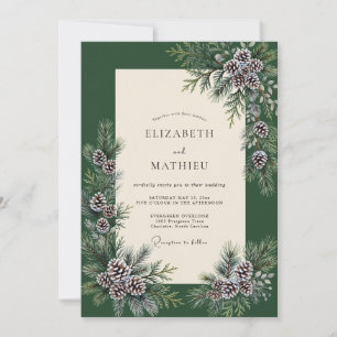 Winter Pinecone Eucalyptus Wedding Invitation