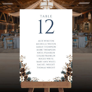 Winter Pinecone Floral Table Number Seating Chart