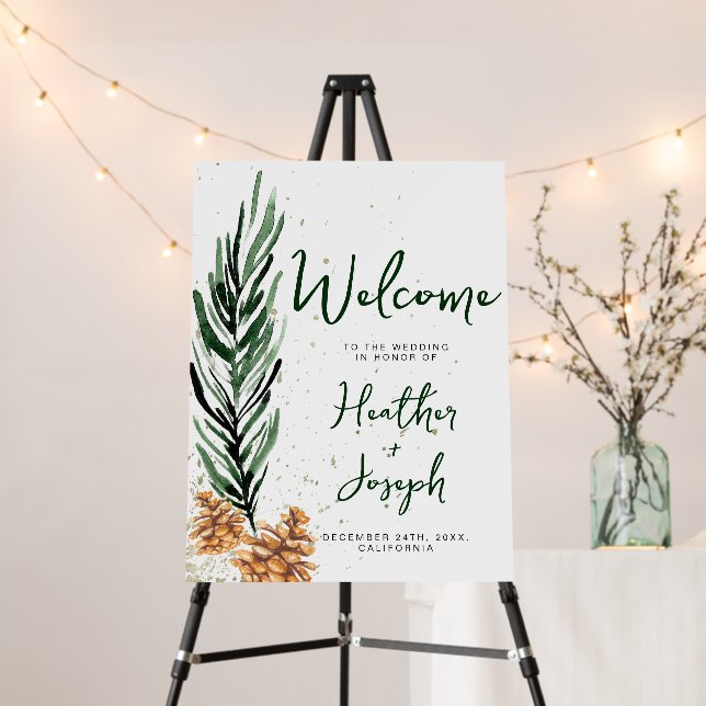 Winter Pinecone & Gold Christmas Festive Wedding Foam Board (In Situ (Stand))