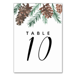 Winter Pinecone Watercolor Modern Wedding Table Number