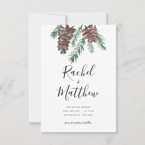 Winter Pinecone Watercolor Non_Photo Save The Date