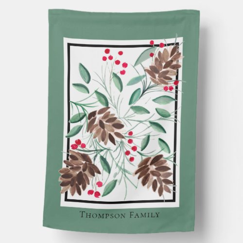 Winter Pinecone Watercolor Outdoor House Flag