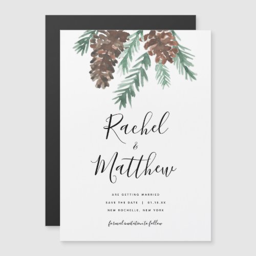 Winter Pinecone Watercolor Save The Date Magnetic Invitation