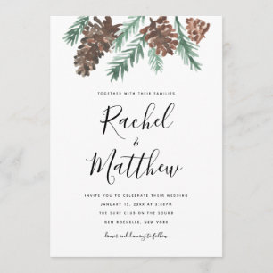 Winter Pinecone Watercolor Wedding Invitation