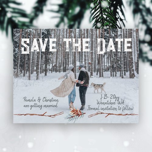 Winter Pinecone Wedding Save_the_Date Postcard