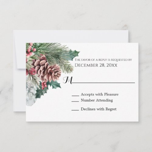 Winter Pinecones and Holly RSVP Card