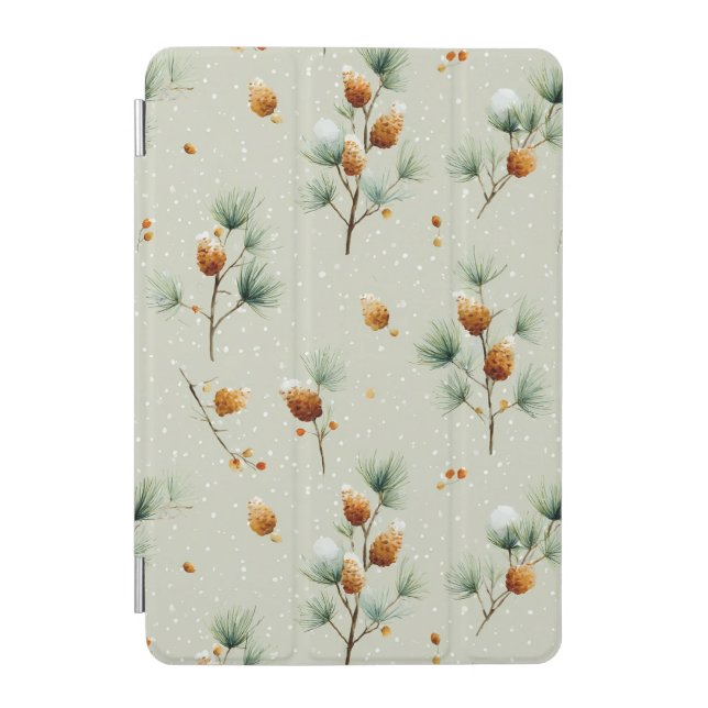 Winter Pinecones and Snowy Branches iPad Mini Cover (Front)