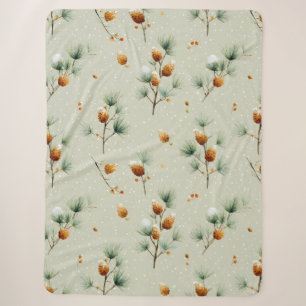 Winter Pinecones and Snowy Branches Sherpa Blanket