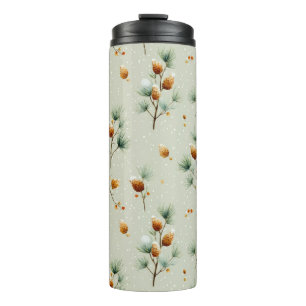 Winter Pinecones and Snowy Branches Thermal Tumbler