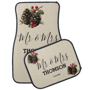 Winter Pinecones & Berries Family Throw Pillow Car Floor Mat